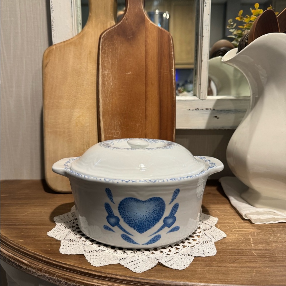 Corelle Blue and White Heart Design Ceramic Casserole Dish